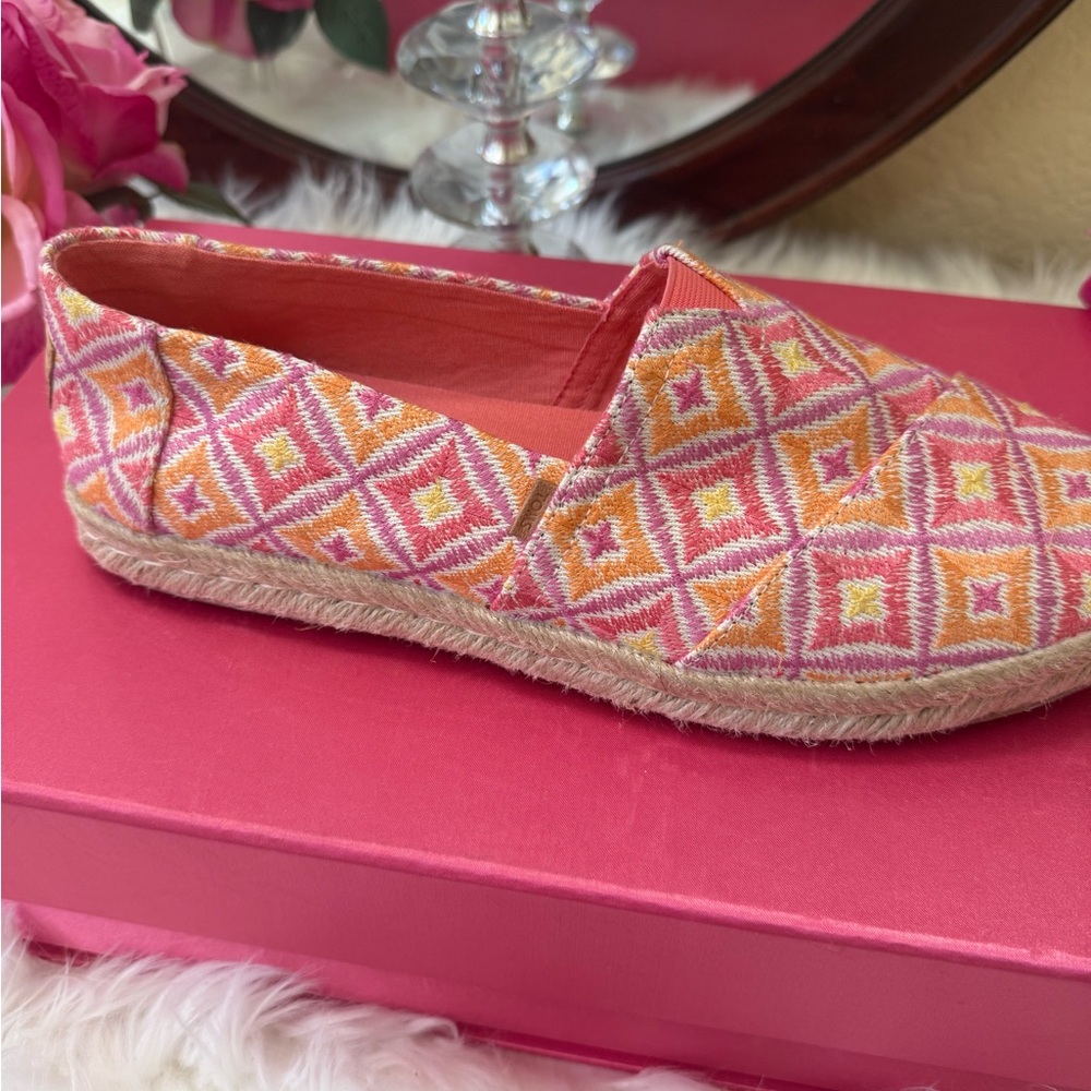 TOMS Unisex Alpargata Rope 2.O Geometric Espadrille Woven Textile Pink & Yellow - Picture 5 of 17